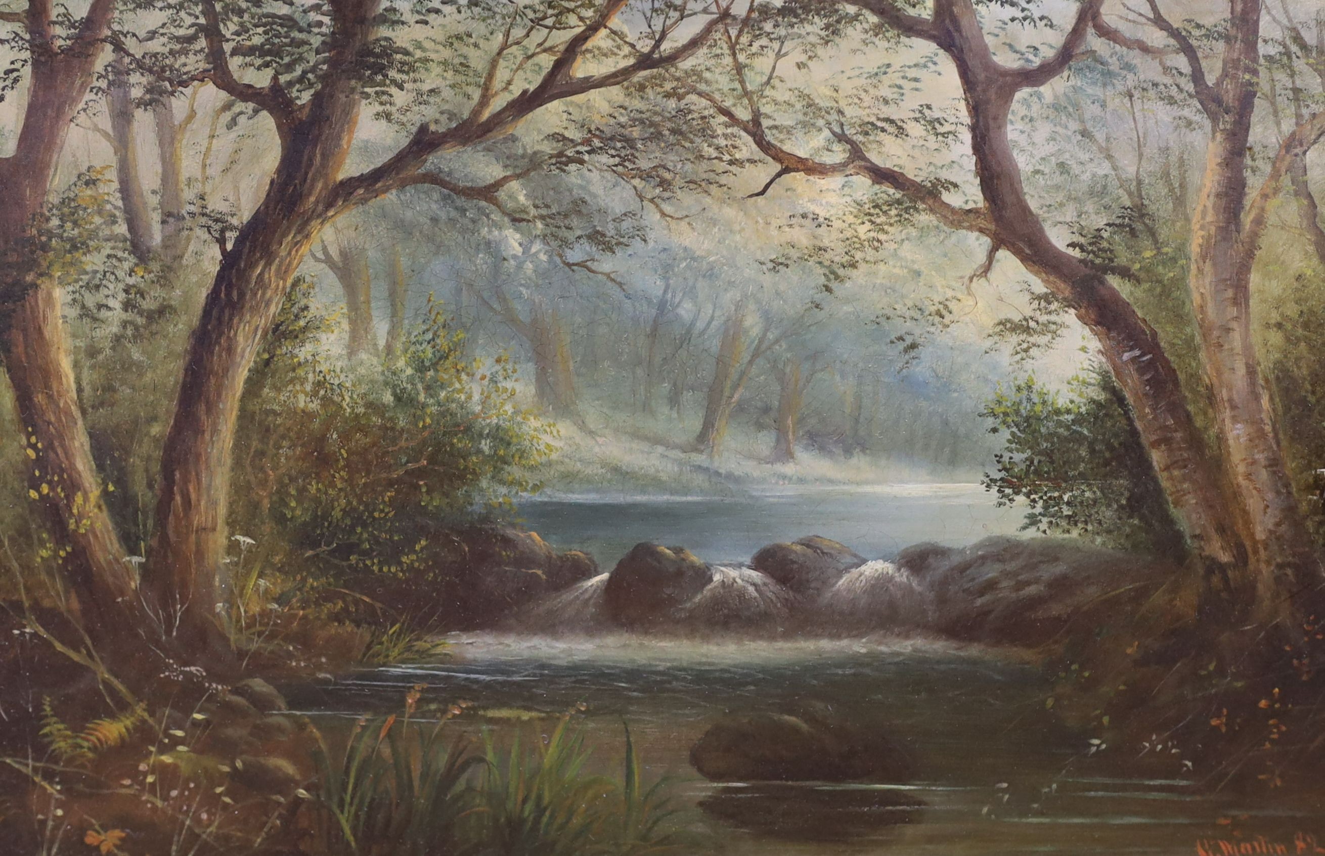 G. Martin, pair of oils on board, Wooded river landscape and Loch scene, one signed and dated '82, 30 x 45cm